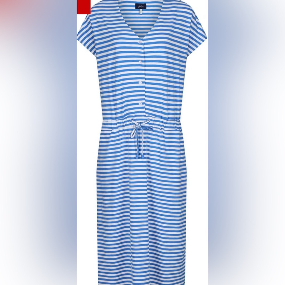 NWT Joules Blue Striped Women's Kylie Drawstring Waist Dress Size 10